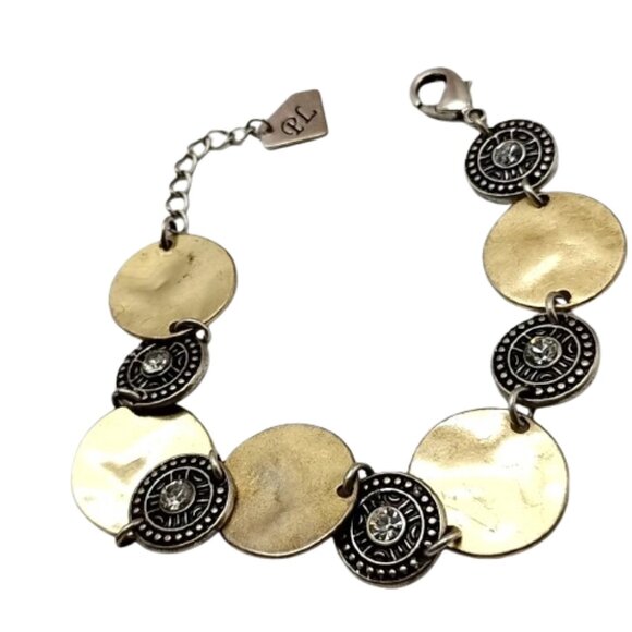 Vintage Park Lane CORONADO Bracelet Gold & Silver Disc Medallion Rhinestone - Picture 10 of 14